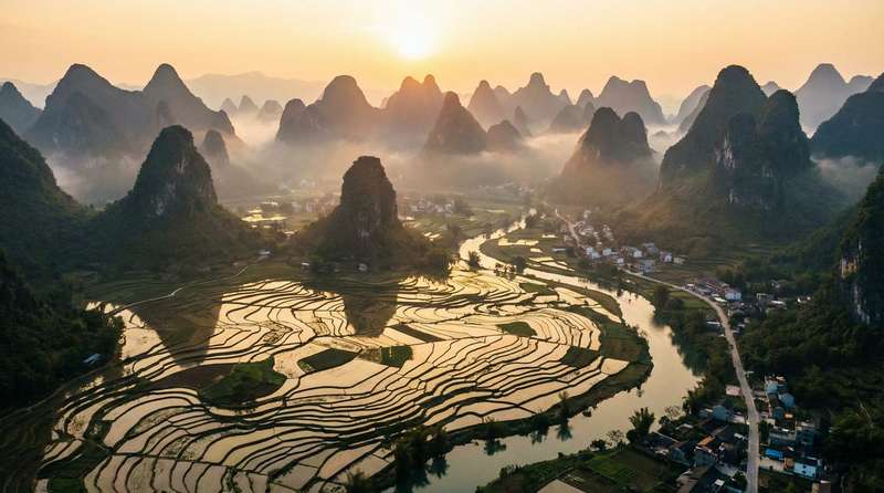 镜子前面春节旅游视频-桂林山水